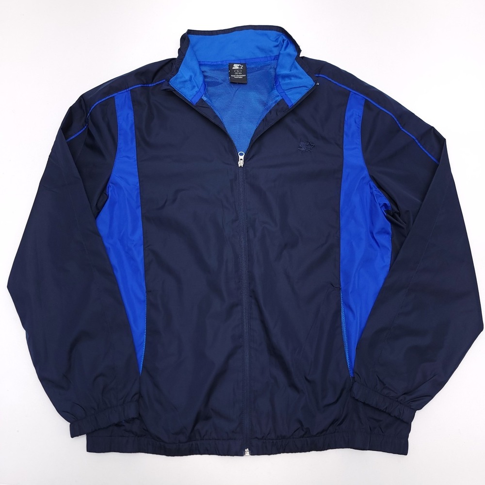 Starter Jacket Men's Medium Navy Blue Full Zip Nylon Windbreaker Pockets, Logo